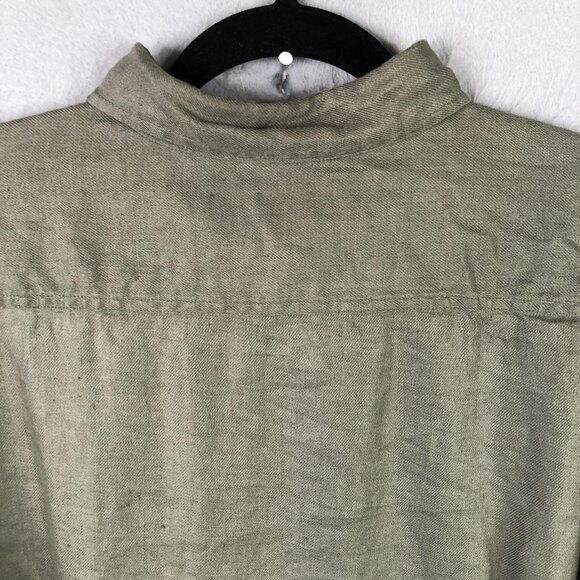 Barbour Shirt Mens M Green 100% Linen Tailored Fit Long Sleeve Cove Beach Airy - Picture 14 of 16